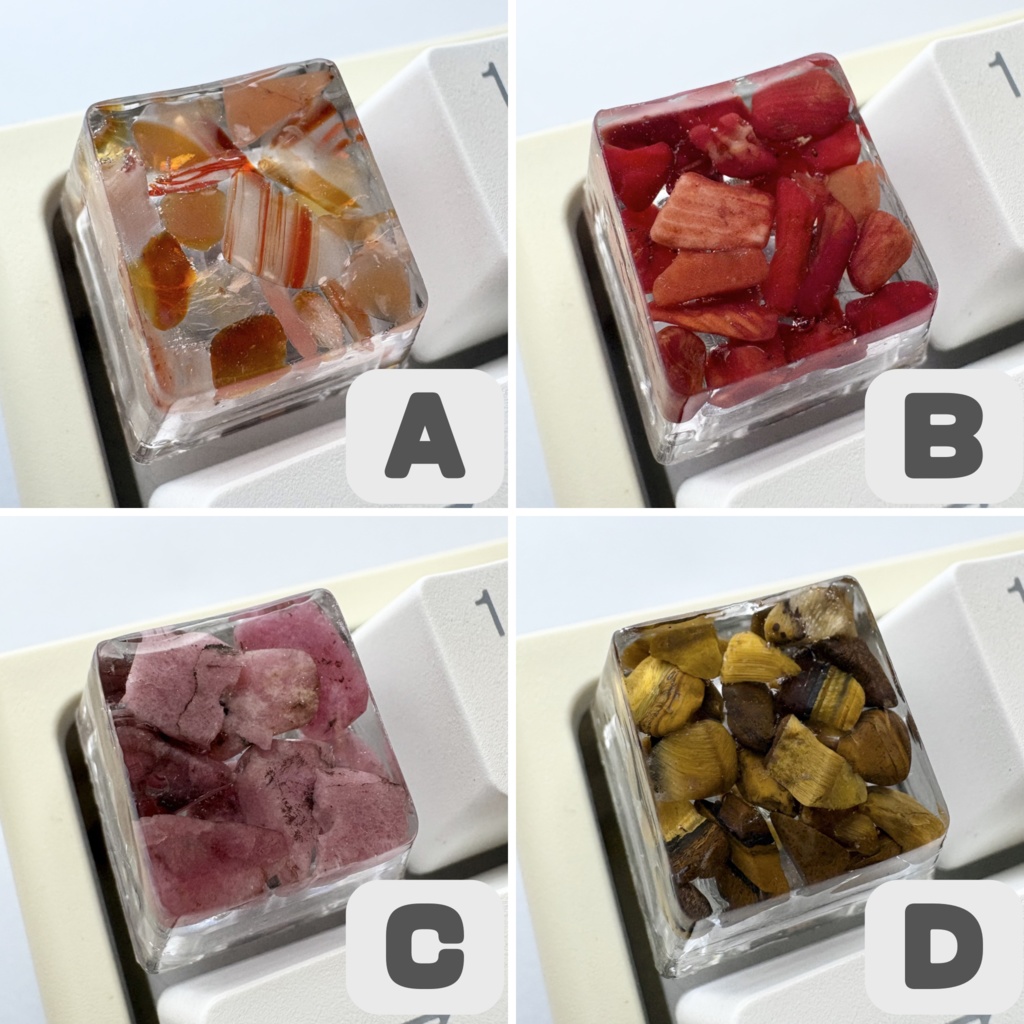 【キーキャップ】天然石【レッドアゲート/レッドサンゴ/ロードナイト/タイガーアイ】