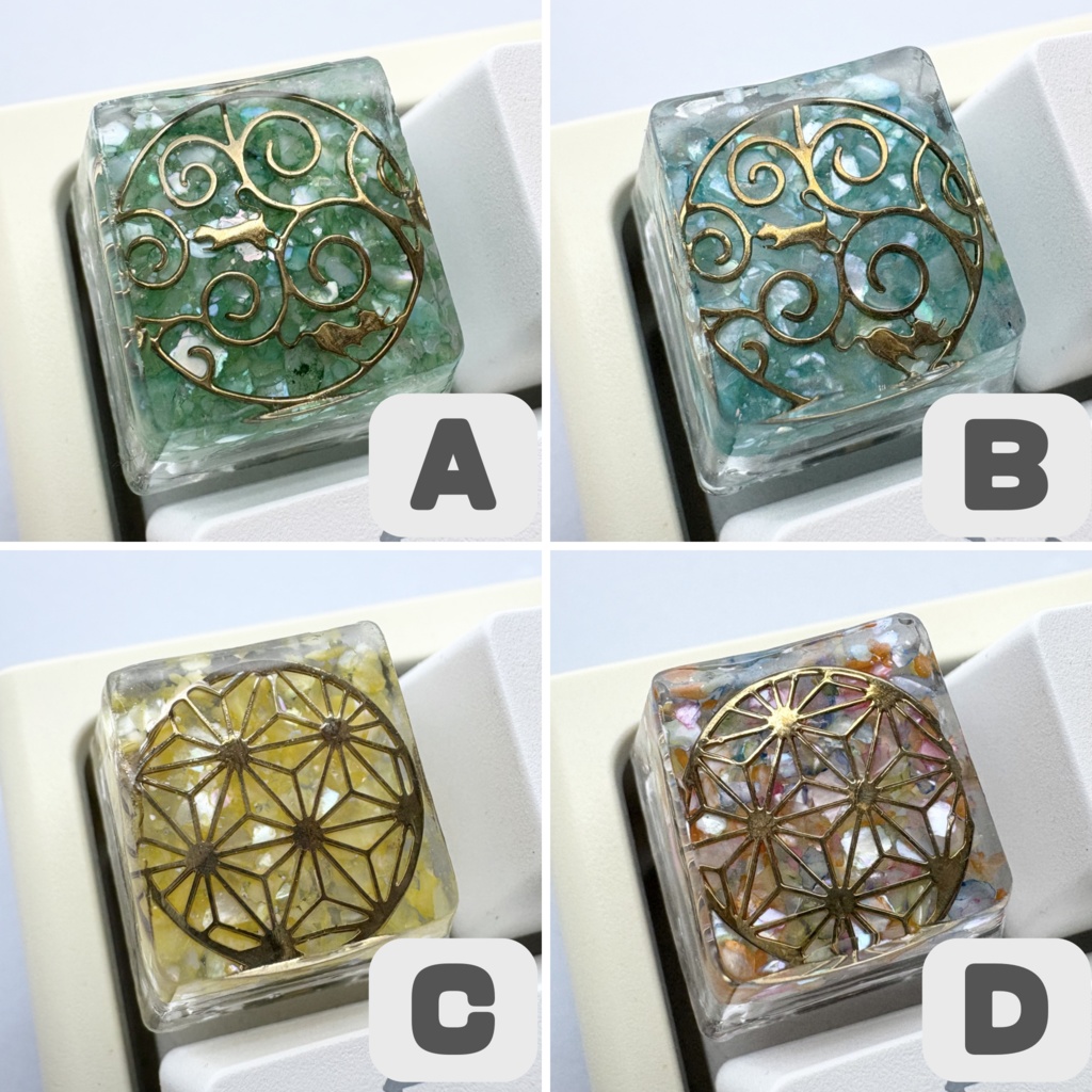 【キーキャップ】和柄【唐草ねこ/麻の葉】