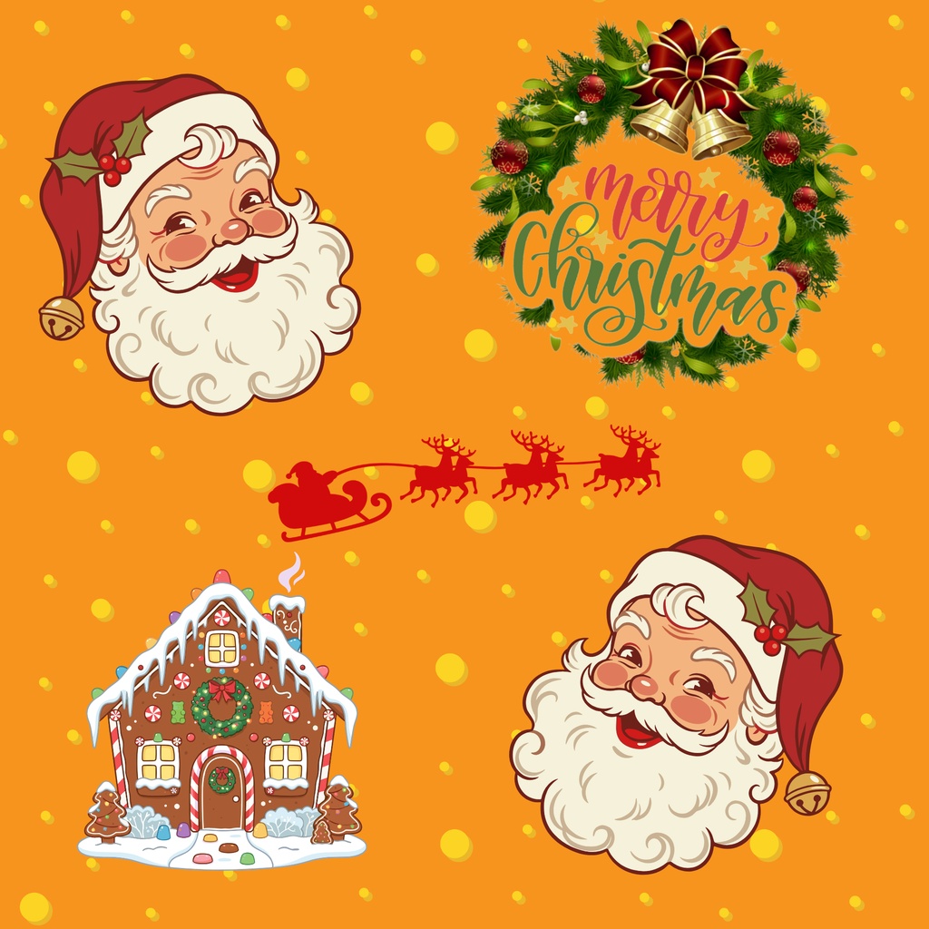 【背景素材】レトロポップなクリスマス デジタルペーパー 6枚セット 2000×2000px(Canva Pro使用/PNG/商用利用OK)