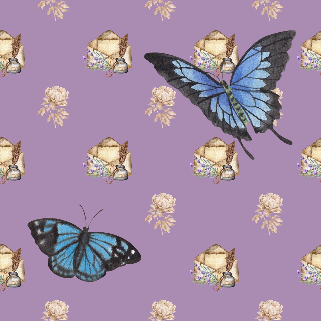 • 【背景素材】アンティークな青い蝶のデジタルペーパー 6枚セット 2000×2000px(Canva Pro使用/PNG/商用利用OK)