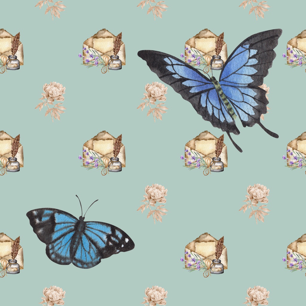 • 【背景素材】アンティークな青い蝶のデジタルペーパー 6枚セット 2000×2000px（Canva Pro使用/PNG/商用利用OK）