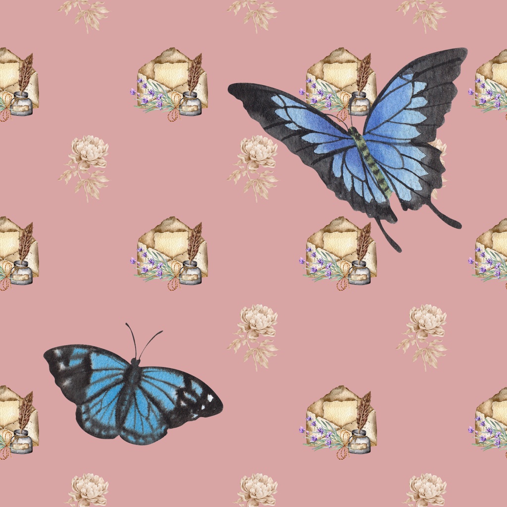 • 【背景素材】アンティークな青い蝶のデジタルペーパー 6枚セット 2000×2000px(Canva Pro使用/PNG/商用利用OK)