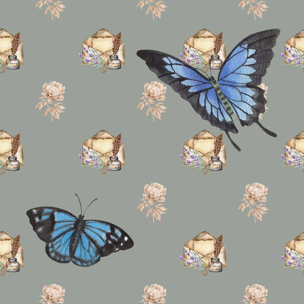 • 【背景素材】アンティークな青い蝶のデジタルペーパー 6枚セット 2000×2000px(Canva Pro使用/PNG/商用利用OK)
