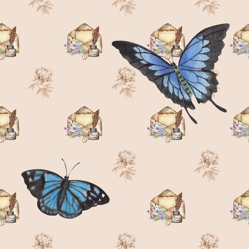 • 【背景素材】アンティークな青い蝶のデジタルペーパー 6枚セット 2000×2000px(Canva Pro使用/PNG/商用利用OK)