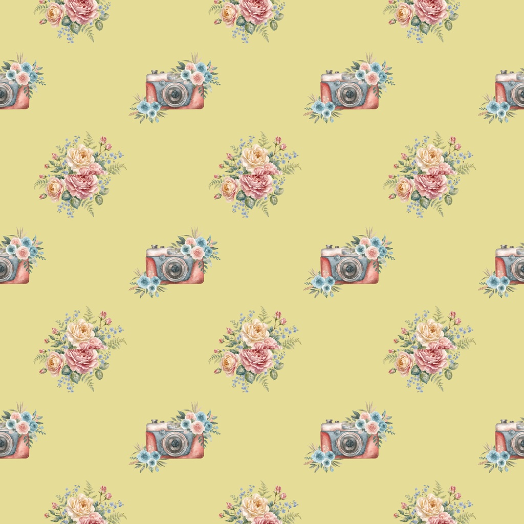 • 【背景素材】アンティークカメラと薔薇のデジタルペーパー 6枚セット 2000×2000px(Canva Pro使用/PNG/商用利用OK)