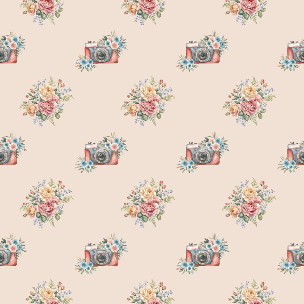 • 【背景素材】アンティークカメラと薔薇のデジタルペーパー 6枚セット 2000×2000px(Canva Pro使用/PNG/商用利用OK)