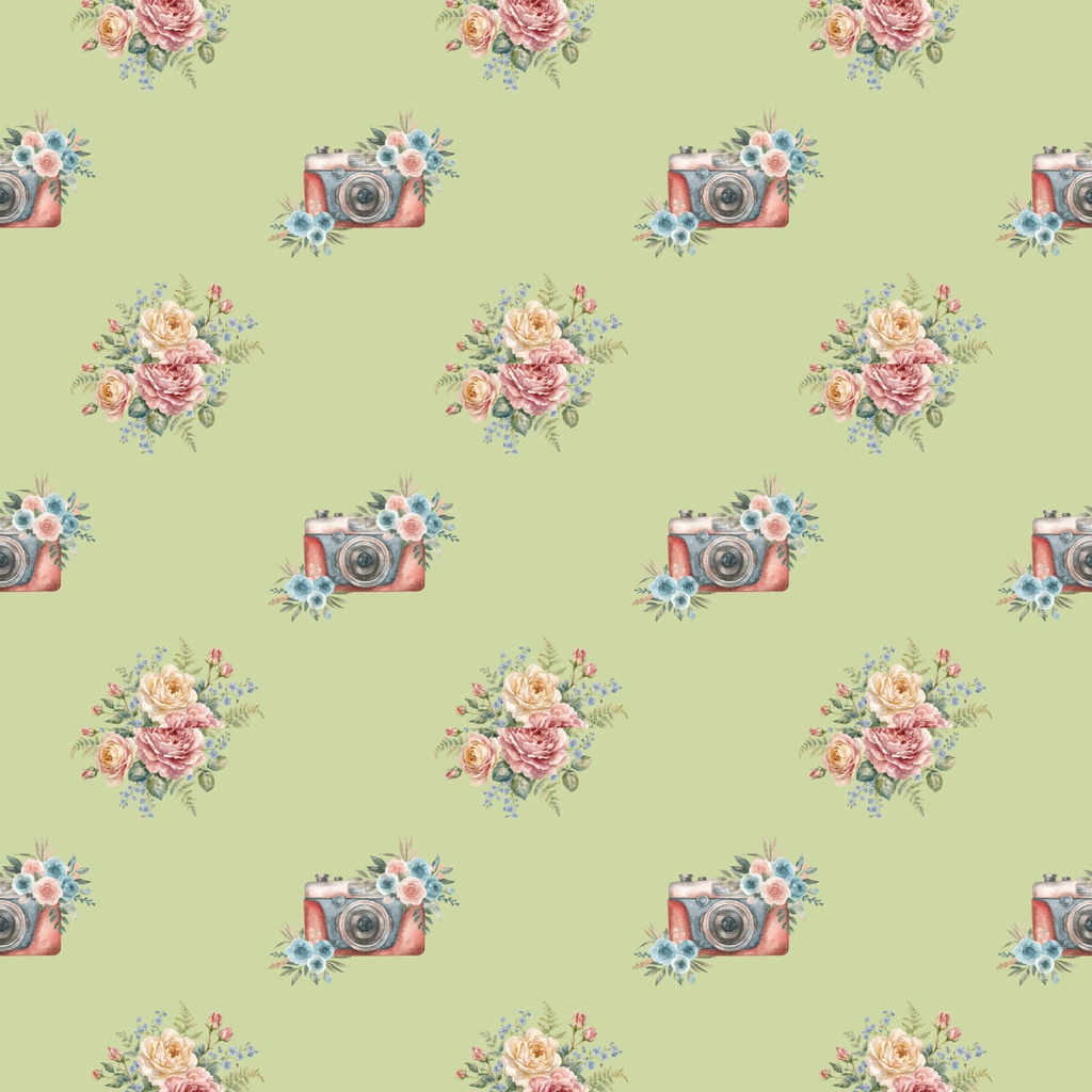 • 【背景素材】アンティークカメラと薔薇のデジタルペーパー 6枚セット 2000×2000px(Canva Pro使用/PNG/商用利用OK)
