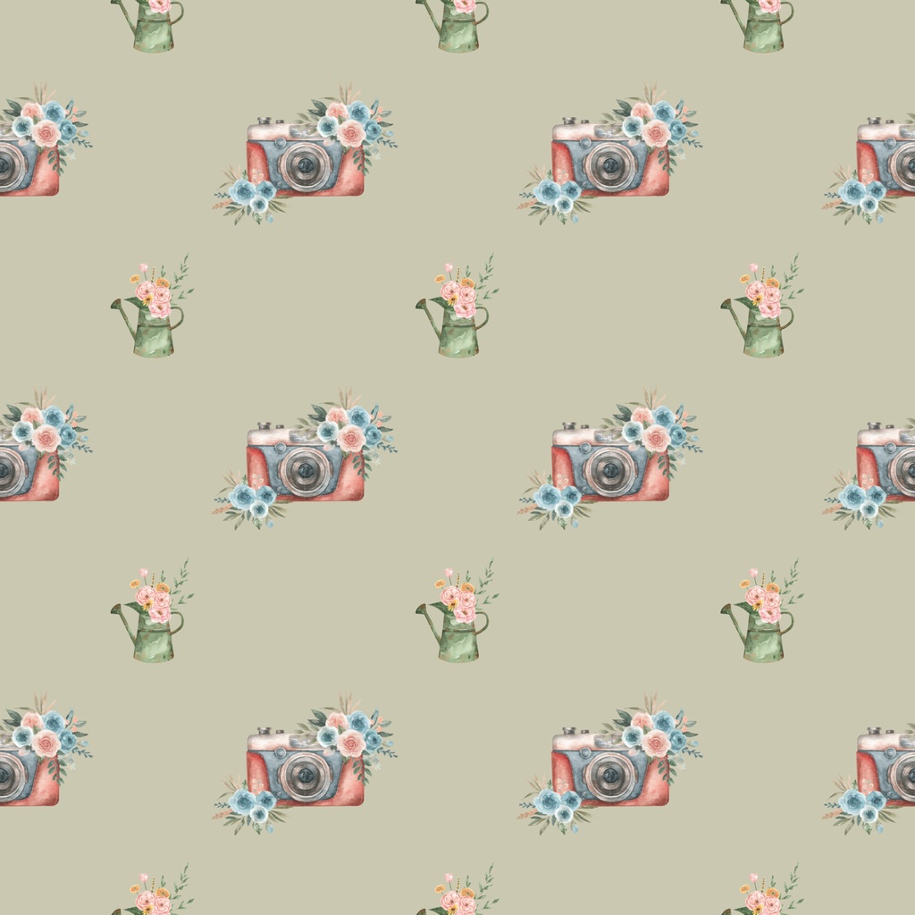 • 【背景素材】アンティークカメラとジョウロのデジタルペーパー 6枚セット 2000×2000px(Canva Pro使用/PNG/商用利用OK)