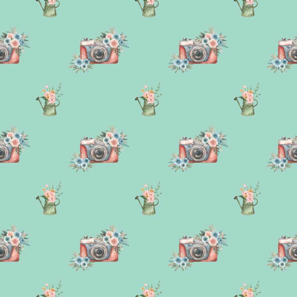 • 【背景素材】アンティークカメラとジョウロのデジタルペーパー 6枚セット 2000×2000px(Canva Pro使用/PNG/商用利用OK)