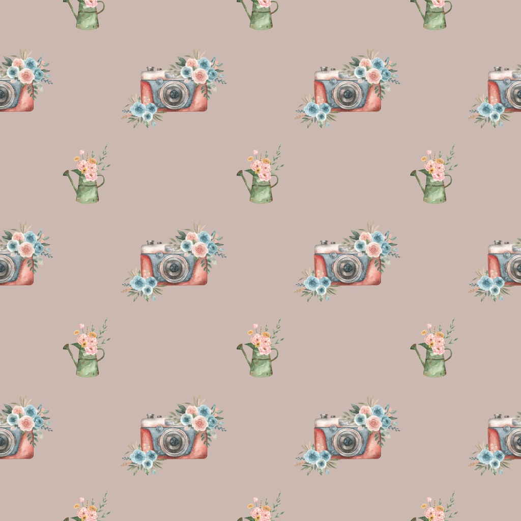 • 【背景素材】アンティークカメラとジョウロのデジタルペーパー 6枚セット 2000×2000px(Canva Pro使用/PNG/商用利用OK)