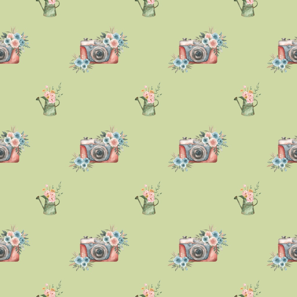 • 【背景素材】アンティークカメラとジョウロのデジタルペーパー 6枚セット 2000×2000px(Canva Pro使用/PNG/商用利用OK)