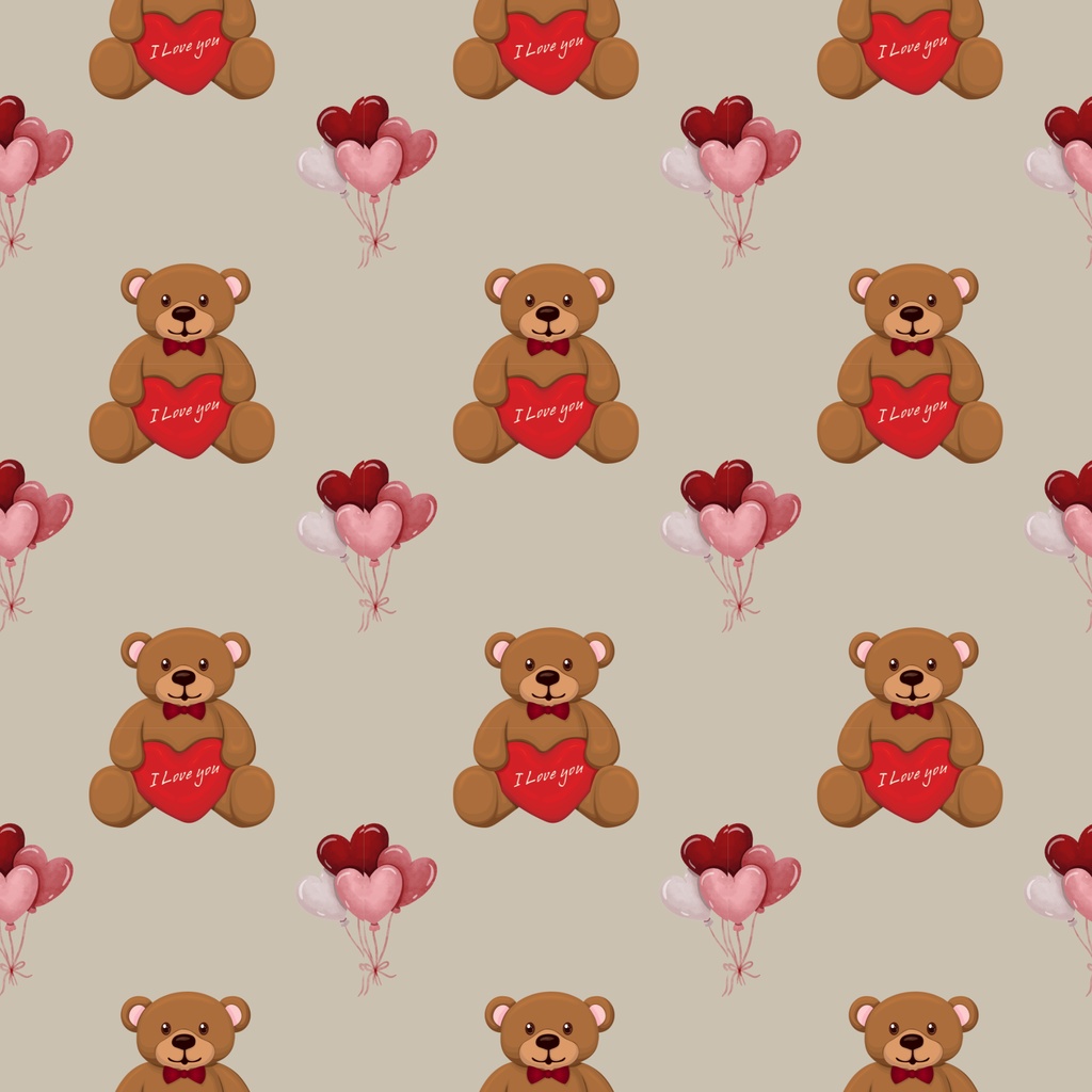 • 【背景素材】ラブリーハート&テディベア 12枚セット 2000×2000px(Canva Pro使用/PNG/商用利用OK)