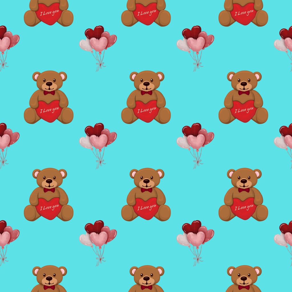 • 【背景素材】ラブリーハート&テディベア 12枚セット 2000×2000px(Canva Pro使用/PNG/商用利用OK)