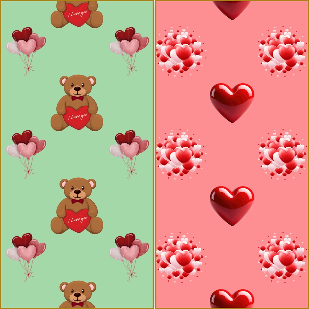 • 【背景素材】ラブリーハート&テディベア 12枚セット 2000×2000px(Canva Pro使用/PNG/商用利用OK)