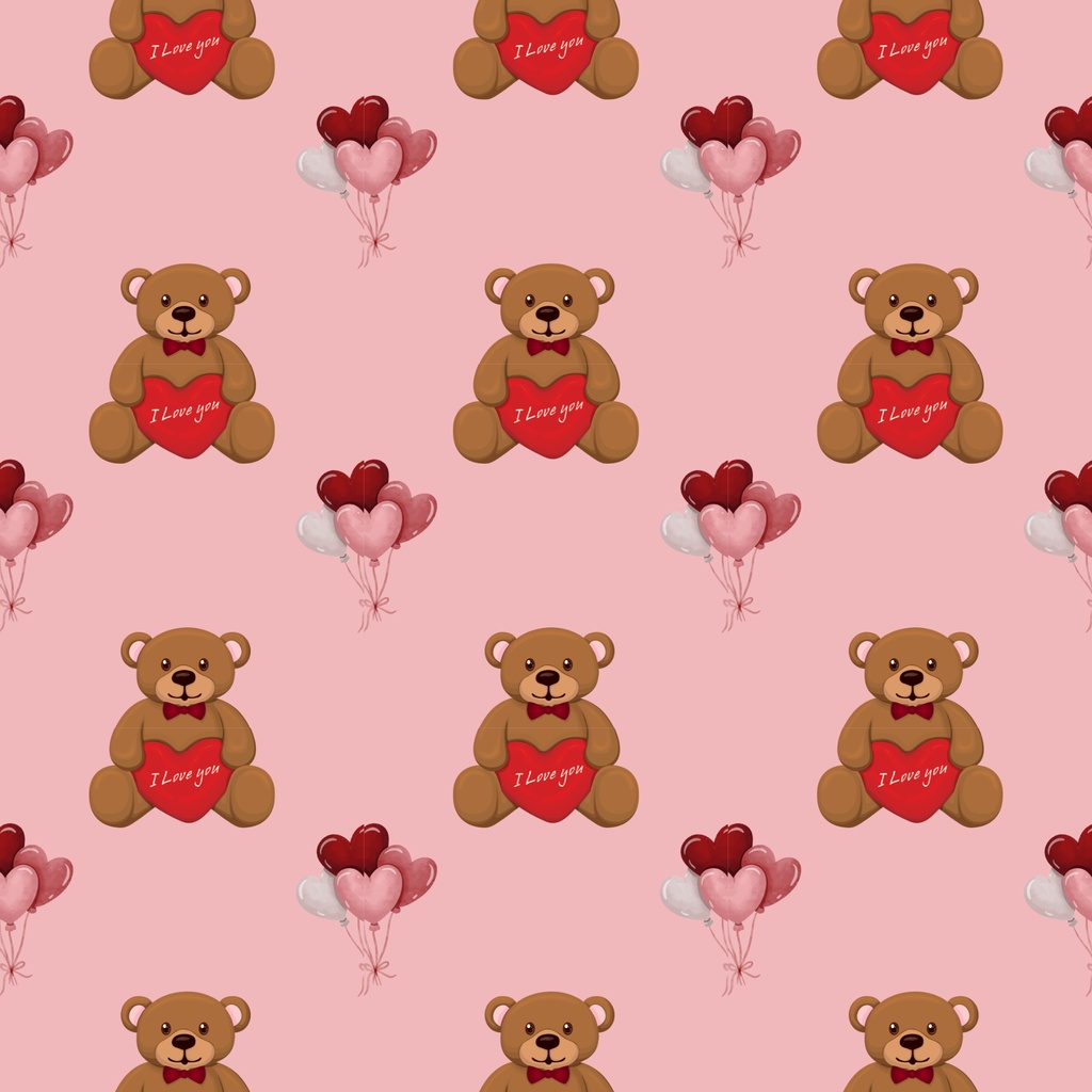 • 【背景素材】ラブリーハート&テディベア 12枚セット 2000×2000px(Canva Pro使用/PNG/商用利用OK)