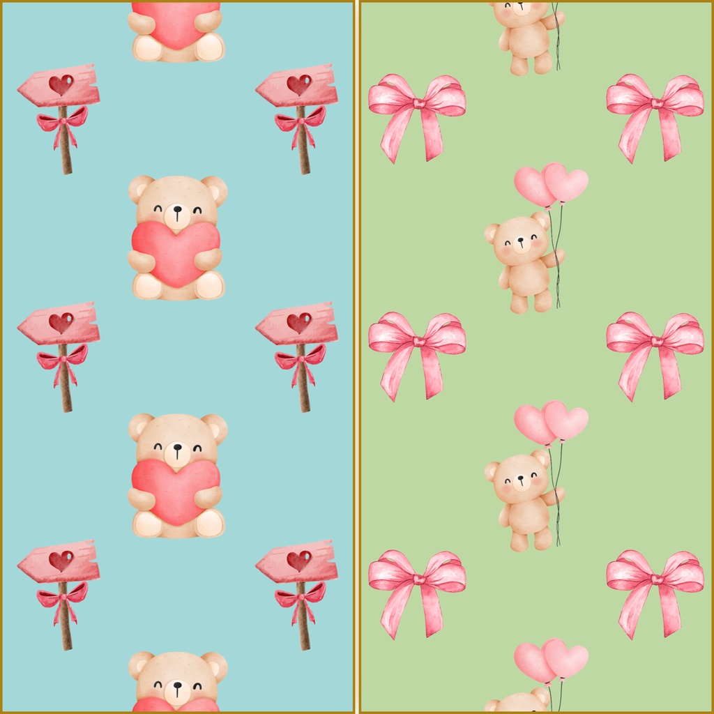 • 【背景素材】水彩風バレンタインくまさん 12枚セット 2000×2000px(Canva Pro使用/PNG/商用利用OK)