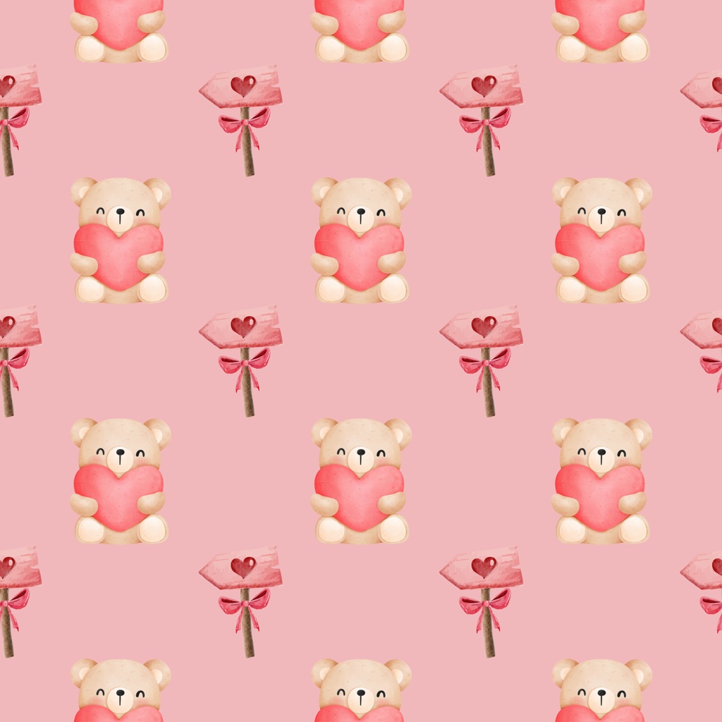 • 【背景素材】水彩風バレンタインくまさん 12枚セット 2000×2000px(Canva Pro使用/PNG/商用利用OK)