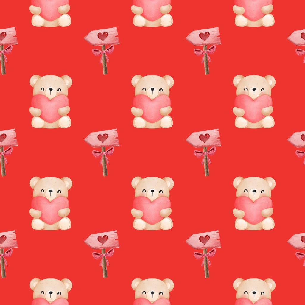 • 【背景素材】水彩風バレンタインくまさん 12枚セット 2000×2000px(Canva Pro使用/PNG/商用利用OK)