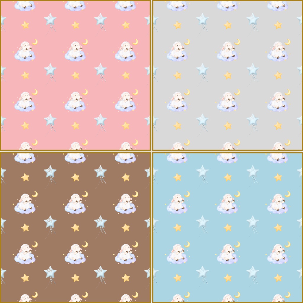 ふわふわ羊と風船のパステルデジタルペーパー 24枚|水彩風・かわいい背景素材|2000×2000 PNG