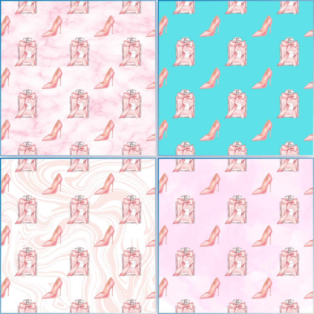 大人かわいいピンクのデジタルペーパー 4柄セット|香水・コスメ・フラミンゴ・宝石柄 PNG 2000×2000
