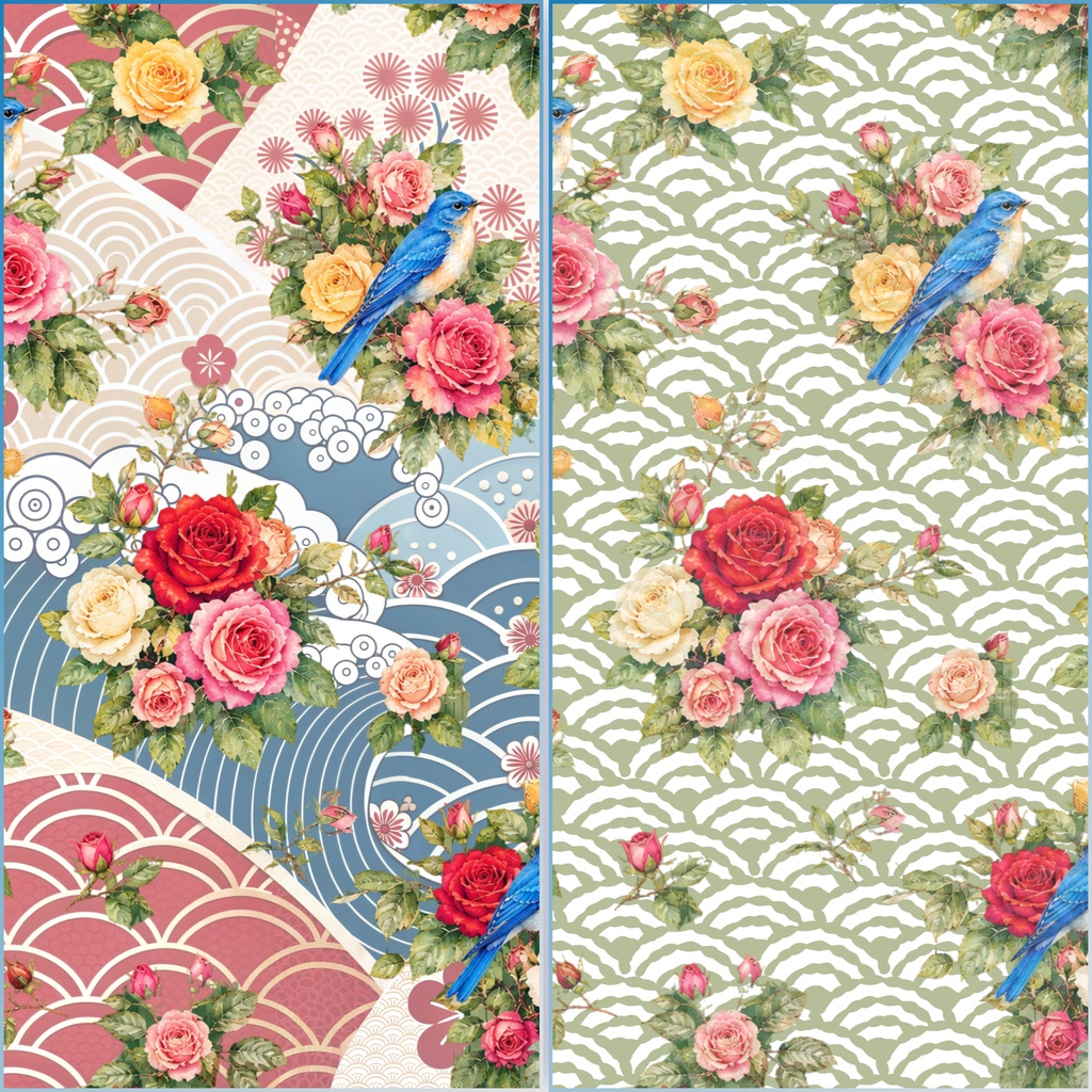 デジタルペーパー, バラ, 薔薇, 青い鳥, 小鳥, 花柄, ボタニカル, 水彩風, アンティーク, クラシック, エレガント, ローズ, 花柄背景, 背景素材, 18枚セット, 色違い, コラージュ素材, スクラップブッキング, 手帳デコ, ハンドメイド素材, ラッピング素材, 紙もの, PNG, 2000×2000