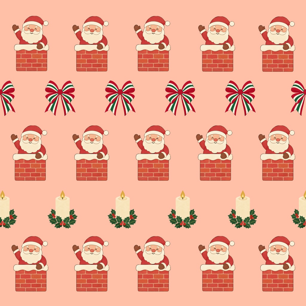 クリスマス 煙突から出てきたサンタ柄デジタルペーパー6枚セット|背景素材・デジタル手帳・壁紙・ラッピング|大人可愛い 落ち着いたカラー