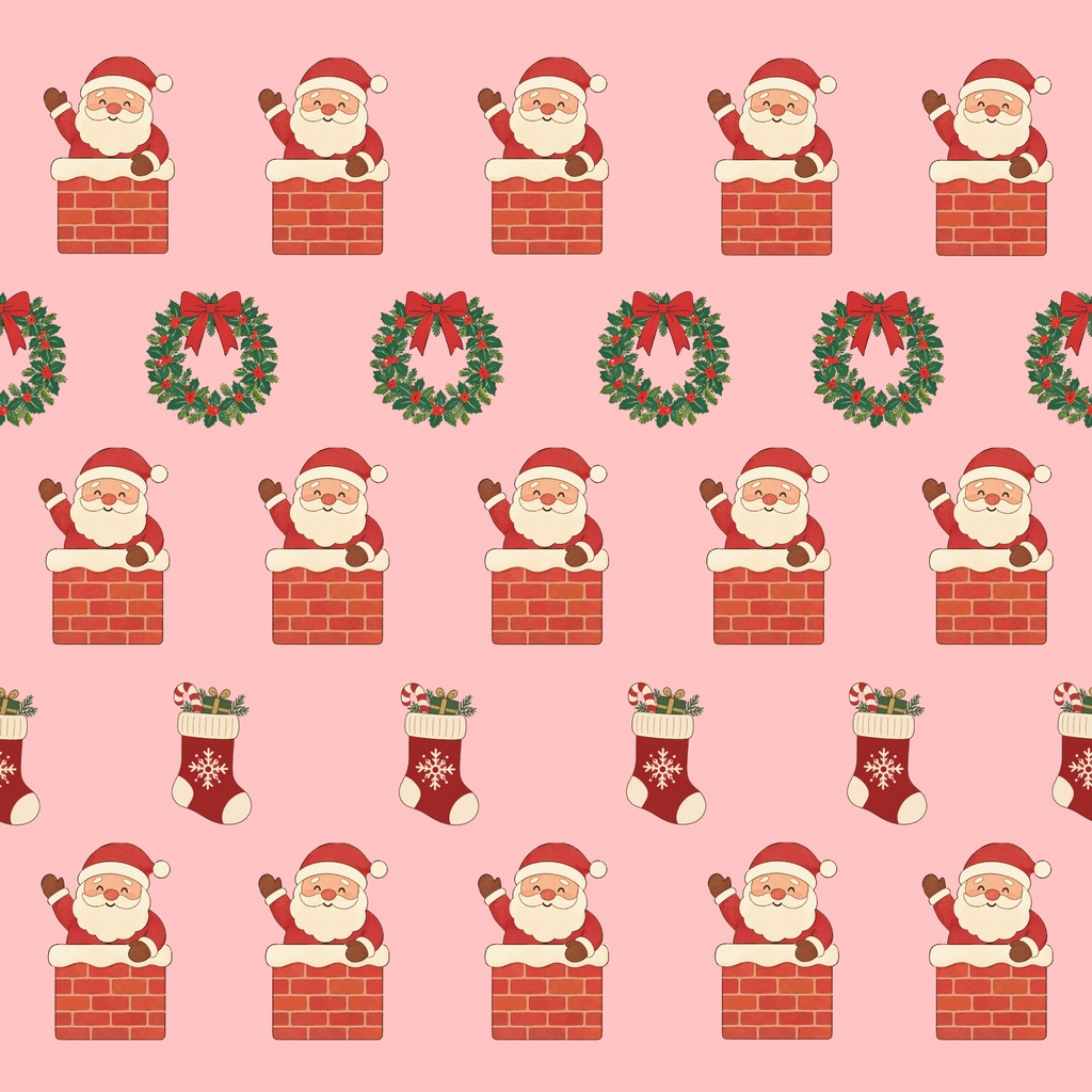 クリスマス 煙突から出てきたサンタ柄デジタルペーパー6枚セット|背景素材・デジタル手帳・壁紙・ラッピング|大人可愛い 落ち着いたカラー