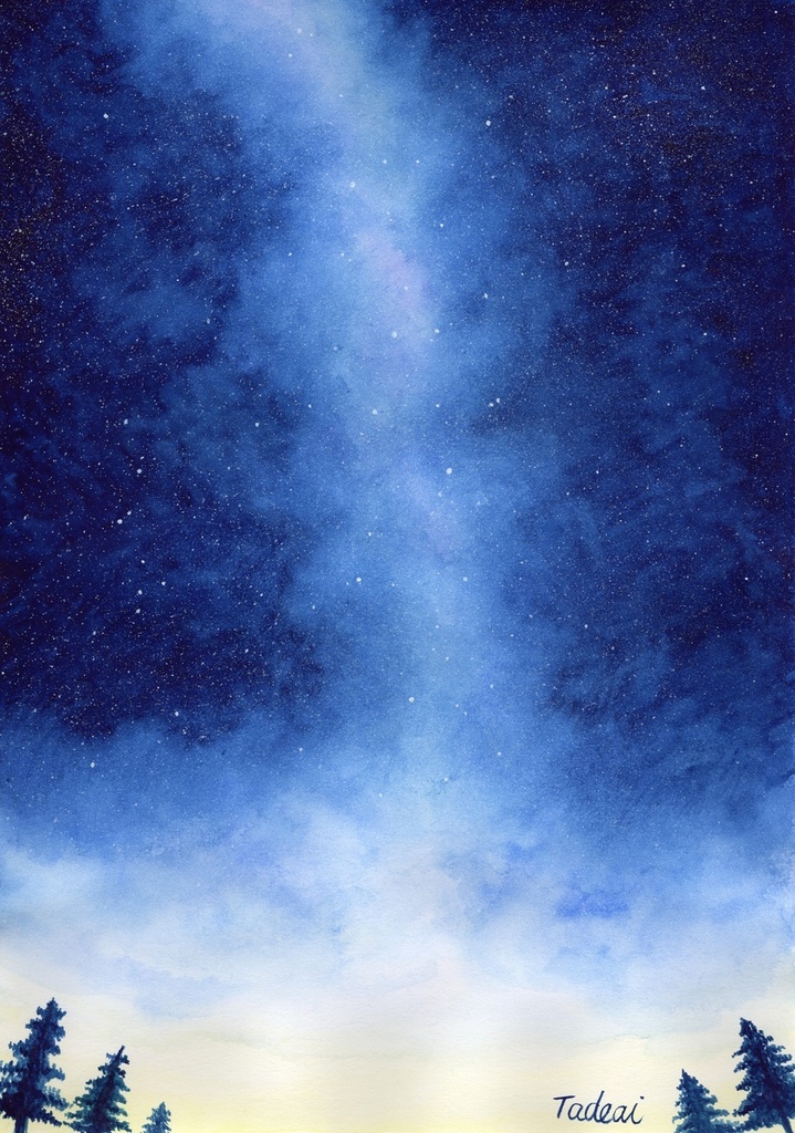 『天の川』アナログ透明水彩原画A4サイズ