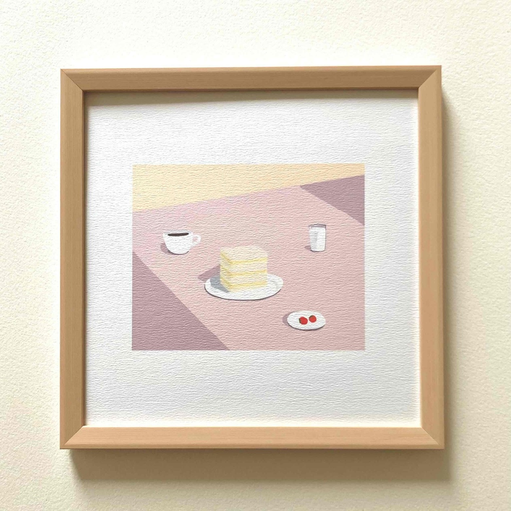 「卵料理のある朝」２０㎝角イラストレーション（フレーム付）