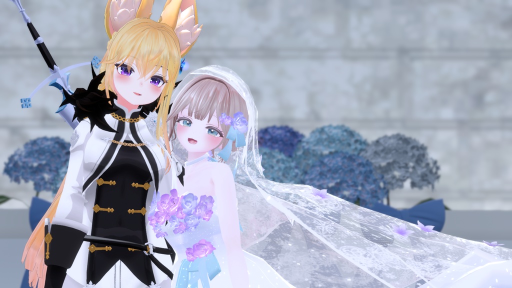 花付きロングウエディングベール-Long wedding veil with flowers-