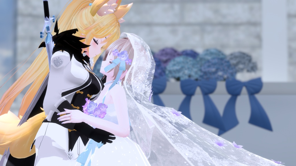 花付きロングウエディングベール-Long wedding veil with flowers-