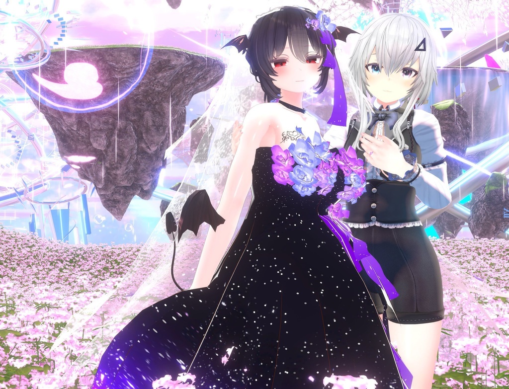 花付きロングウエディングベール-Long wedding veil with flowers-