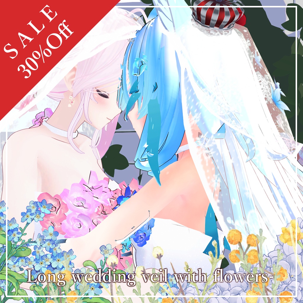 【ウエディングセール中】花付きロングウエディングベール-Long wedding veil with flowers-