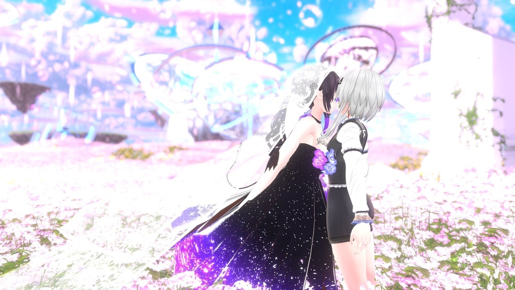 花付きロングウエディングベール-Long wedding veil with flowers-