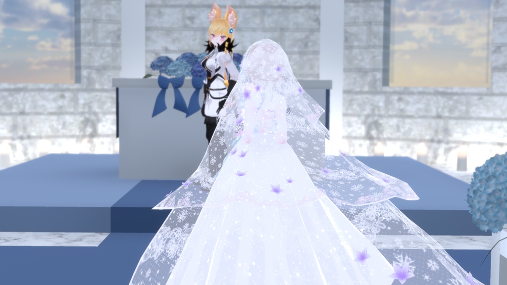 花付きロングウエディングベール-Long wedding veil with flowers-