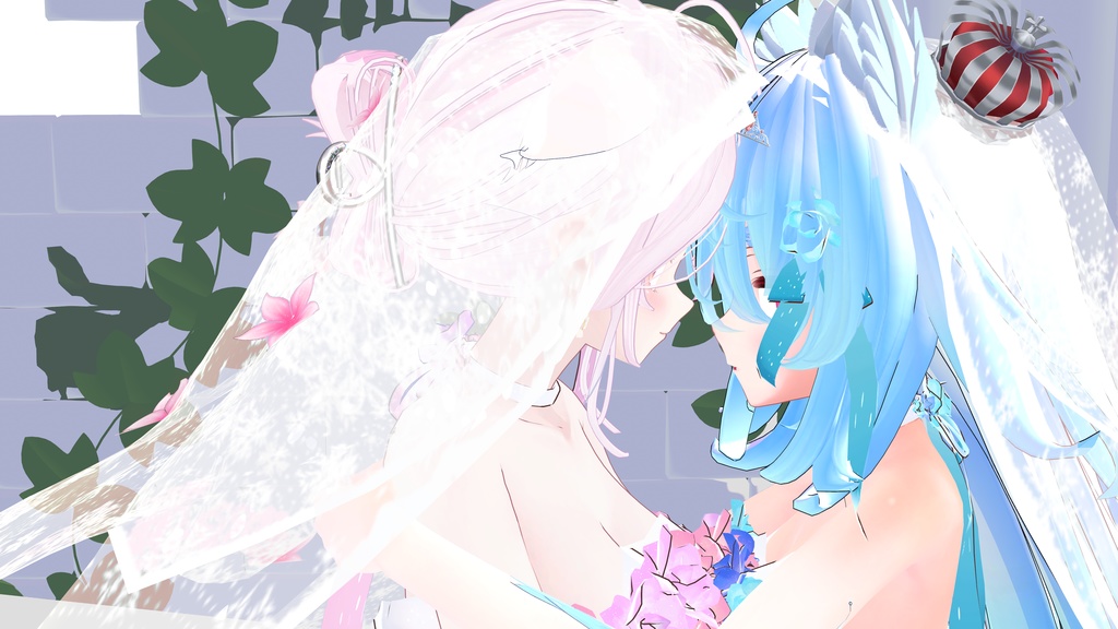 花付きロングウエディングベール-Long wedding veil with flowers-