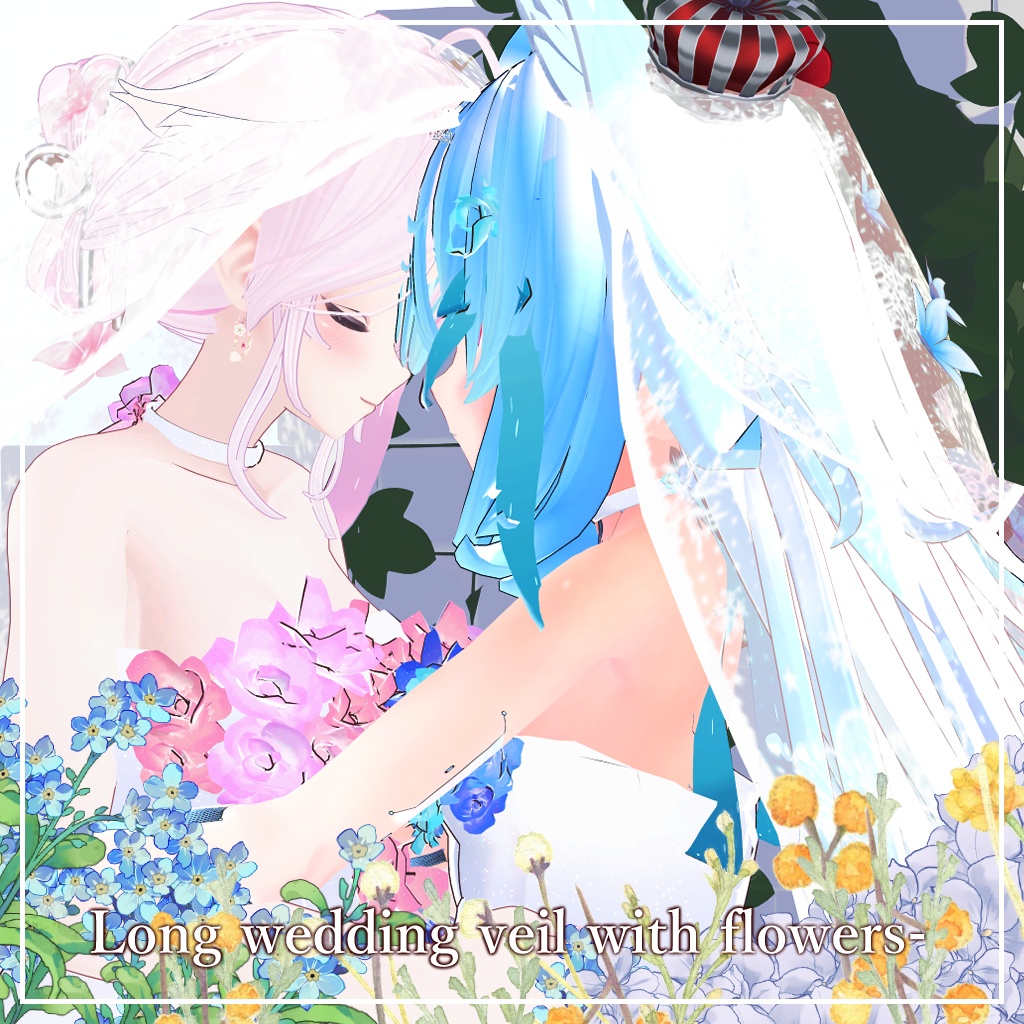 花付きロングウエディングベール-Long wedding veil with flowers-