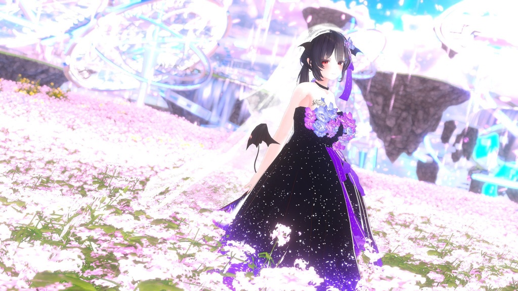 花付きロングウエディングベール-Long wedding veil with flowers-