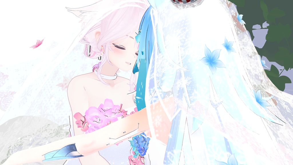 花付きロングウエディングベール-Long wedding veil with flowers-