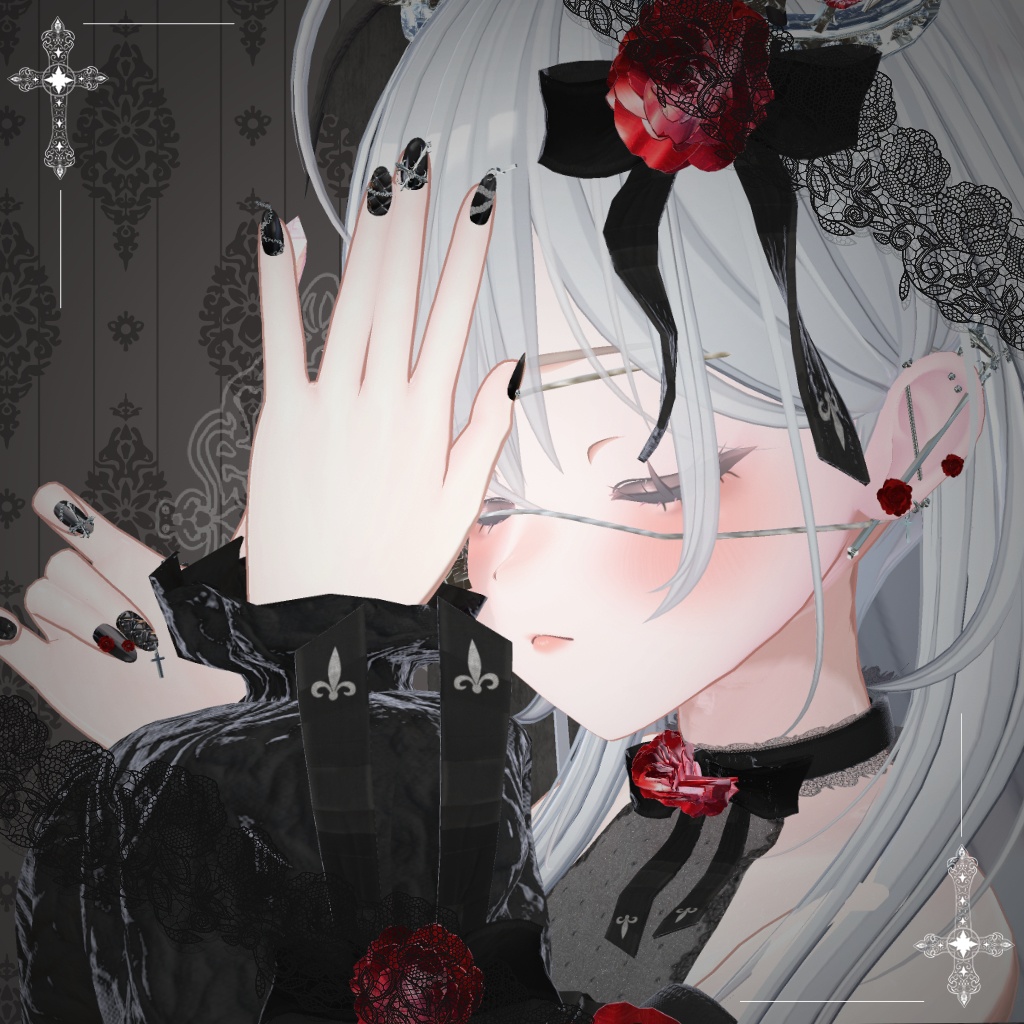 【10アバター対応】ゴシックネイル&ピアス-scarlet-