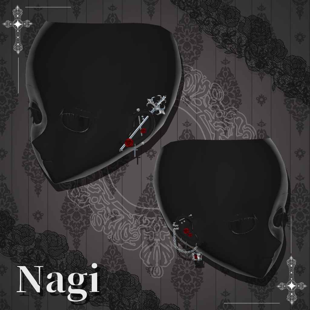 【10アバター対応】ゴシックネイル&ピアス-scarlet-