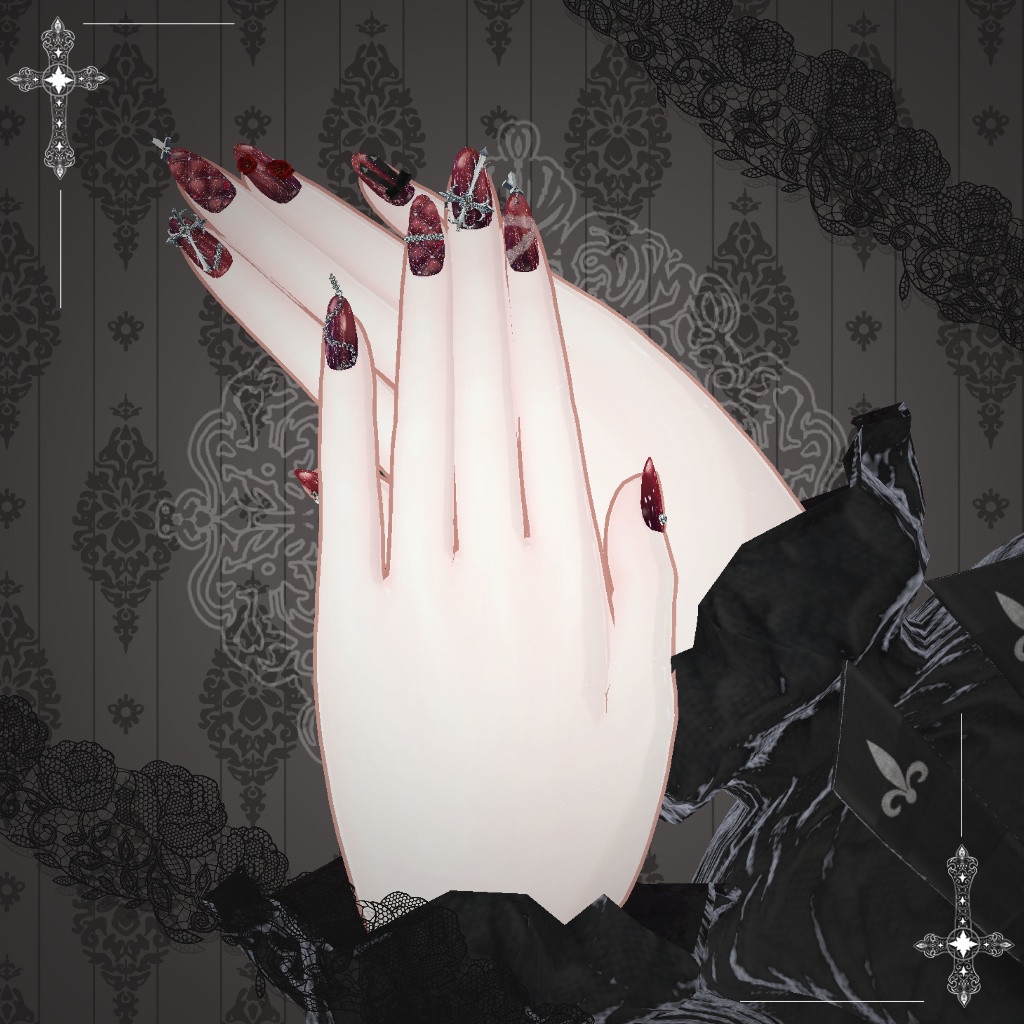 【10アバター対応】ゴシックネイル&ピアス-scarlet-
