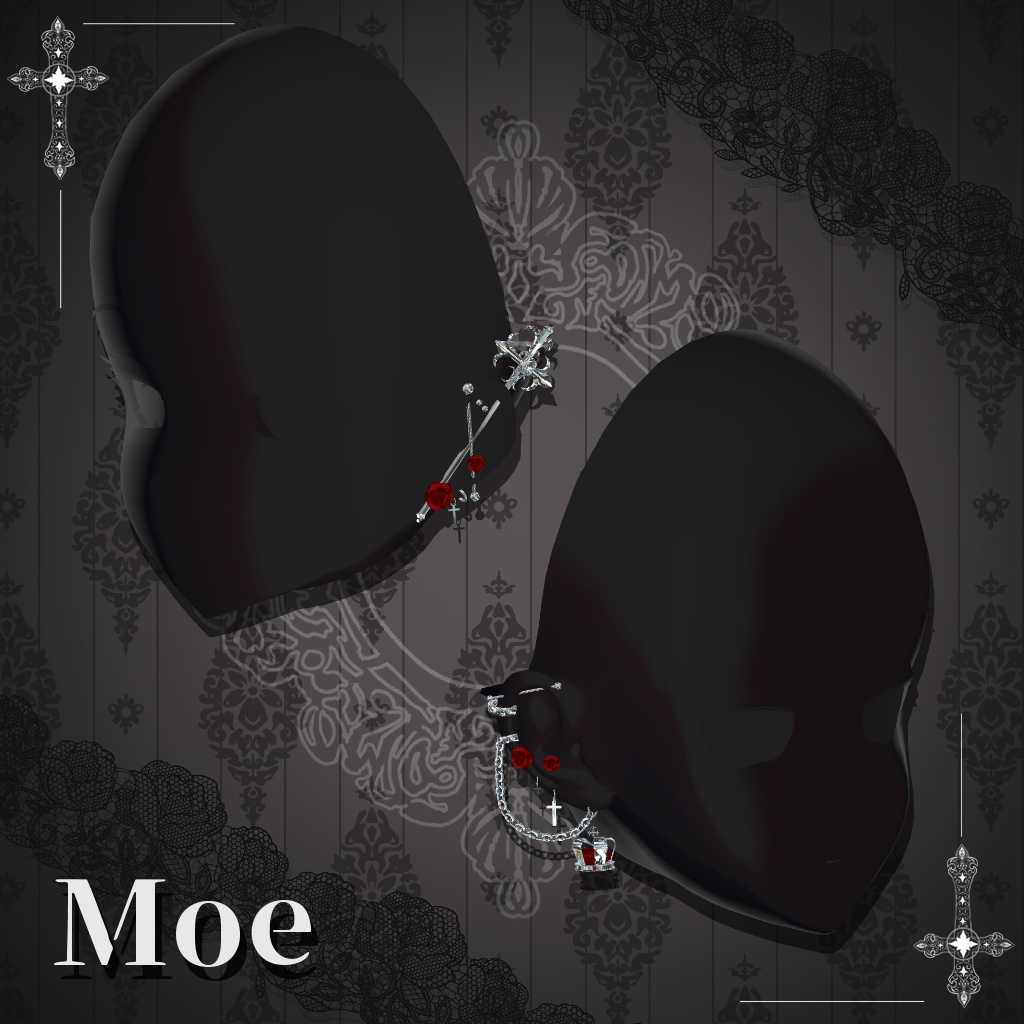 【10アバター対応】ゴシックネイル&ピアス-scarlet-