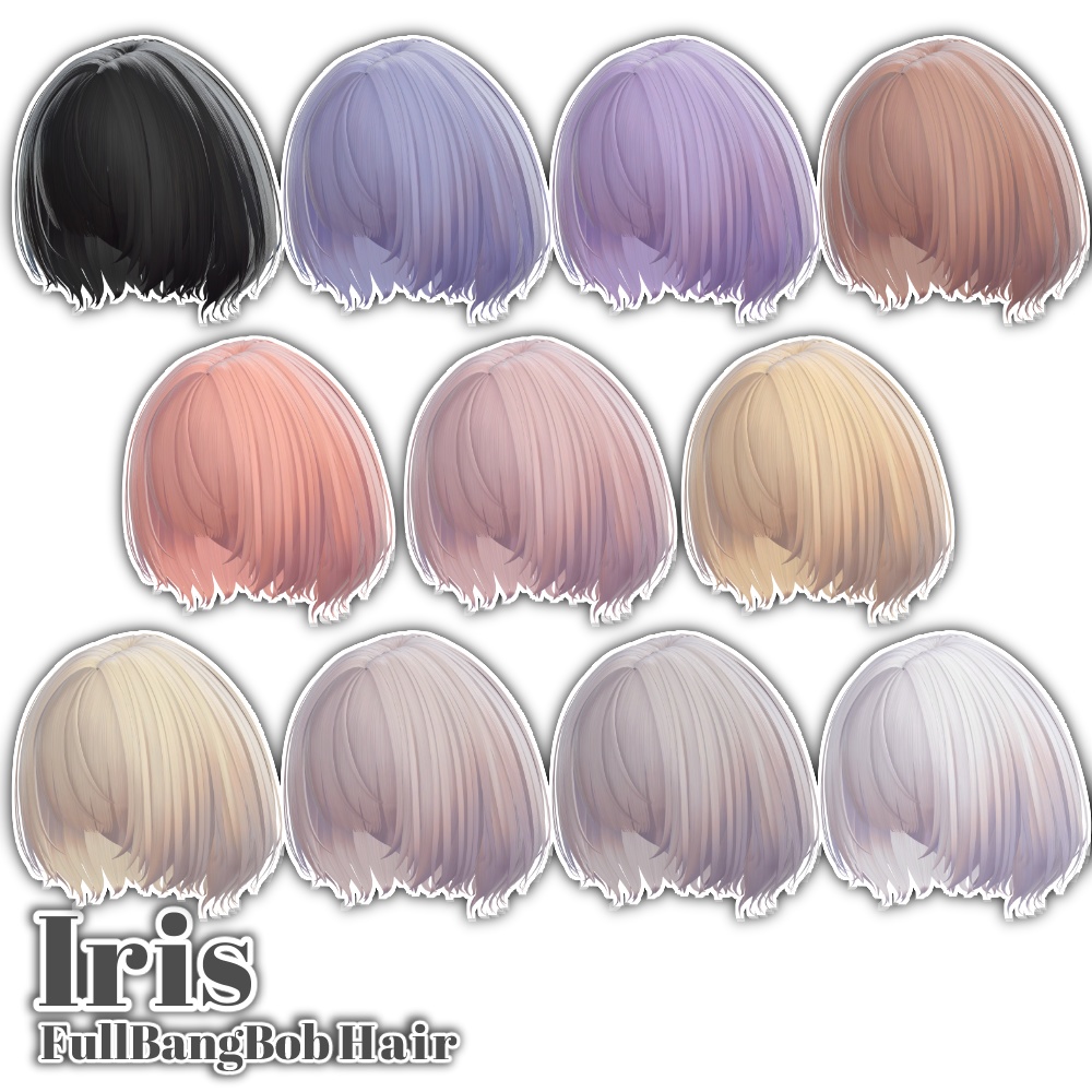 【11 avatars】Iris FullBangBob Hair【VRC Hair】