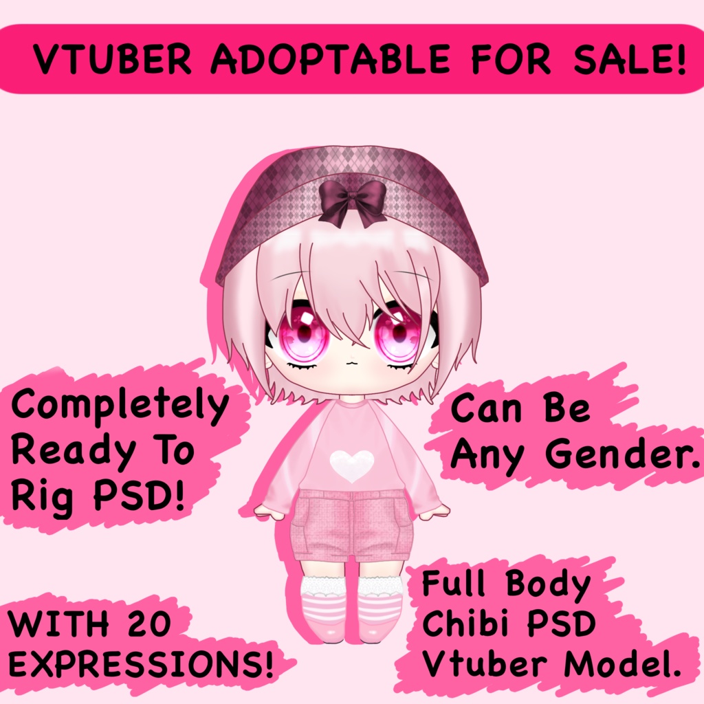 Pink Mini Chibi Vtuber Adoptable | Full body | Ready to Rig