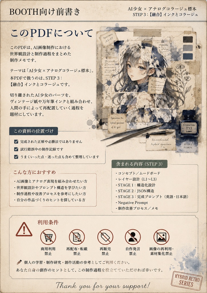 AI少女 × アナログコラージュ標本|ハイブリッドレトロ制作ノート(有料版) Vol.2
