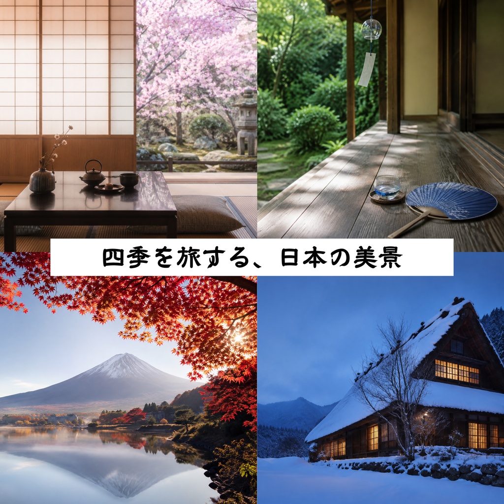 【商用利用OK】日本の四季・桜・富士山・和風景色|AI生成PNG画像素材20枚セット
