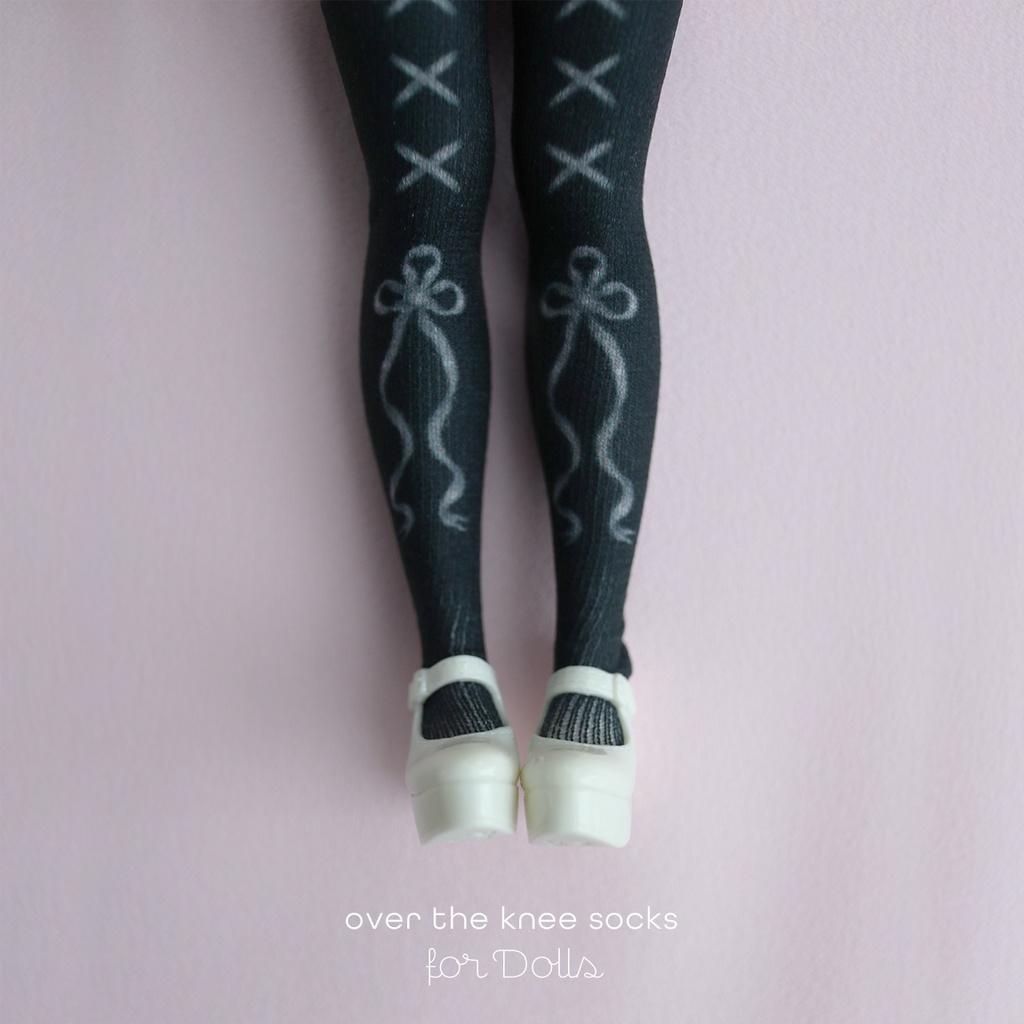 オーバーニーソックス for Dolls［Ribbon］black