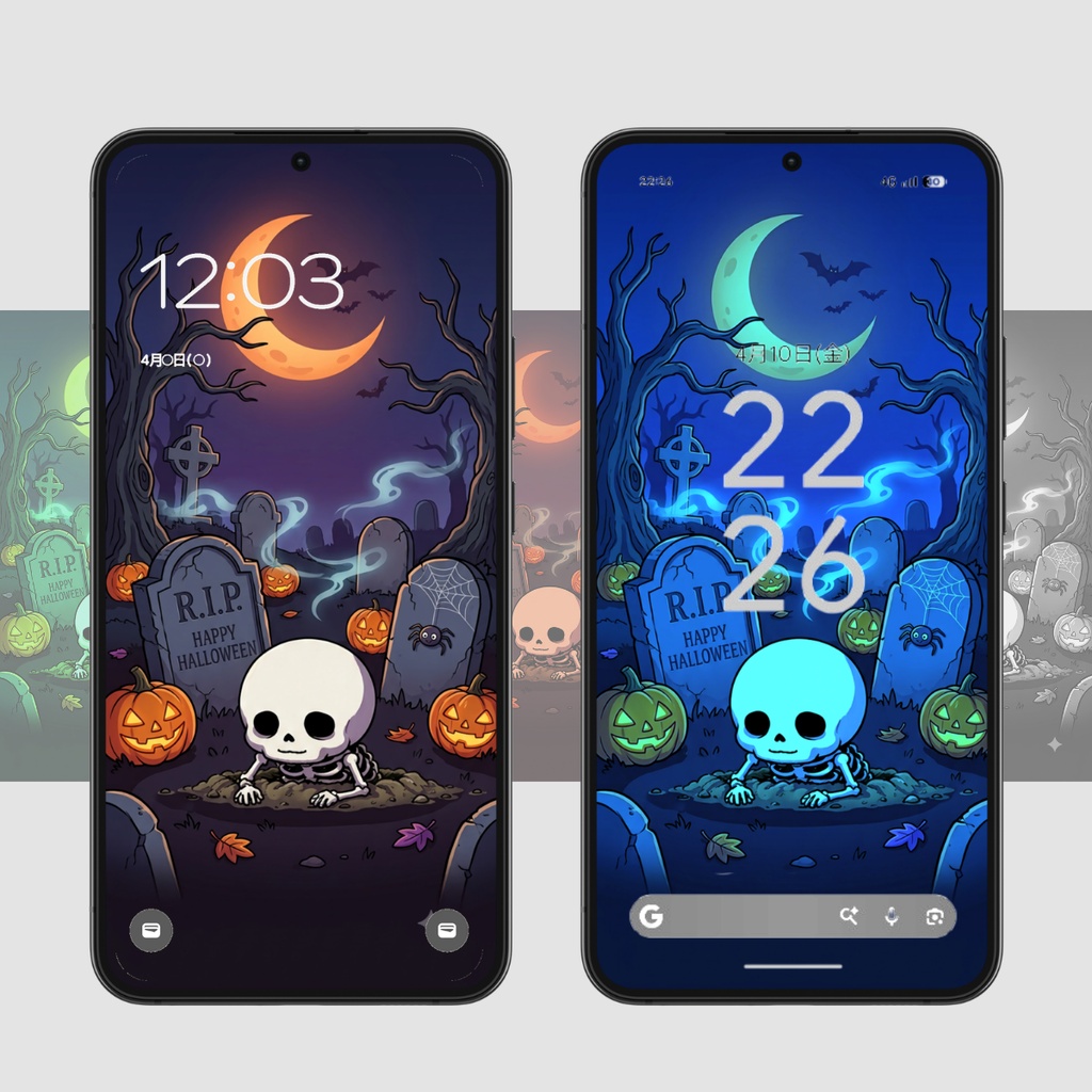 【スマホ壁紙】ハロウィン骸骨(濃色ver.)