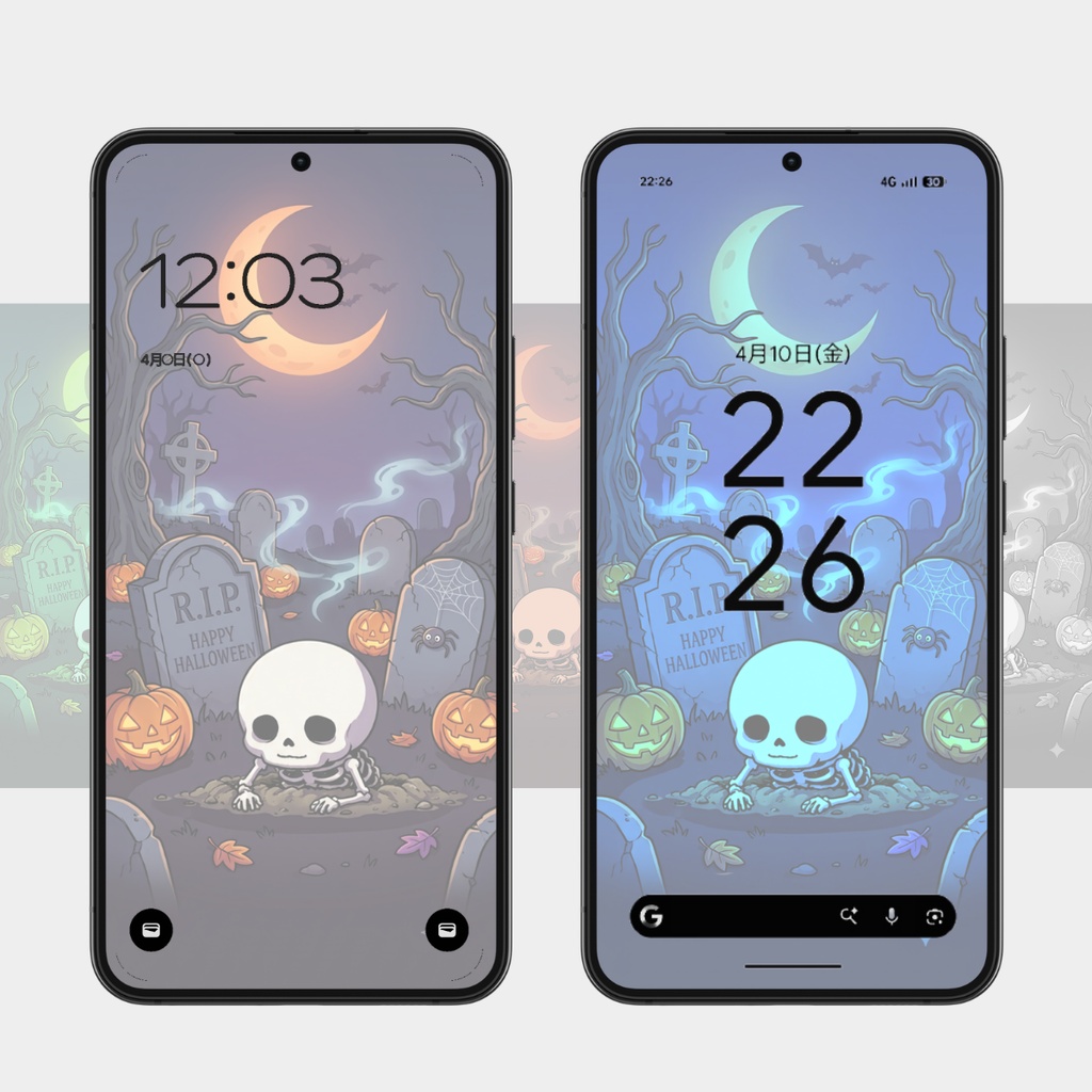 【スマホ壁紙】ハロウィン骸骨(淡色ver.)
